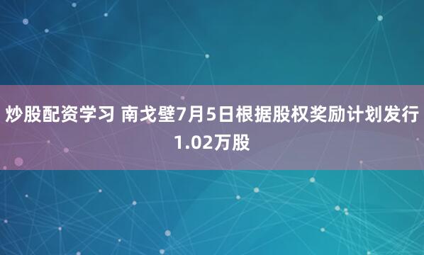 炒股配资学习 南戈壁7月5日根据股权奖励计划发行1.02万股